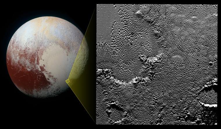 The region of Pluto's Tombaugh Regio shown in the close-up photo.