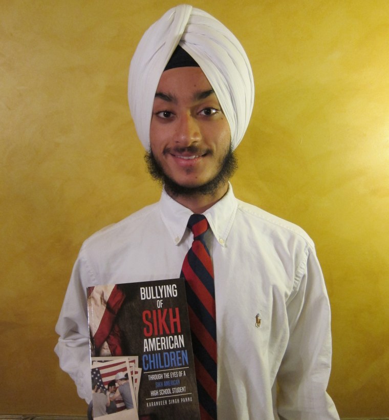 New Jersey high school student Karanveer Singh Pannu with his new book, “Bullying of Sikh American Children: Through the Eyes of a Sikh American High School Student”