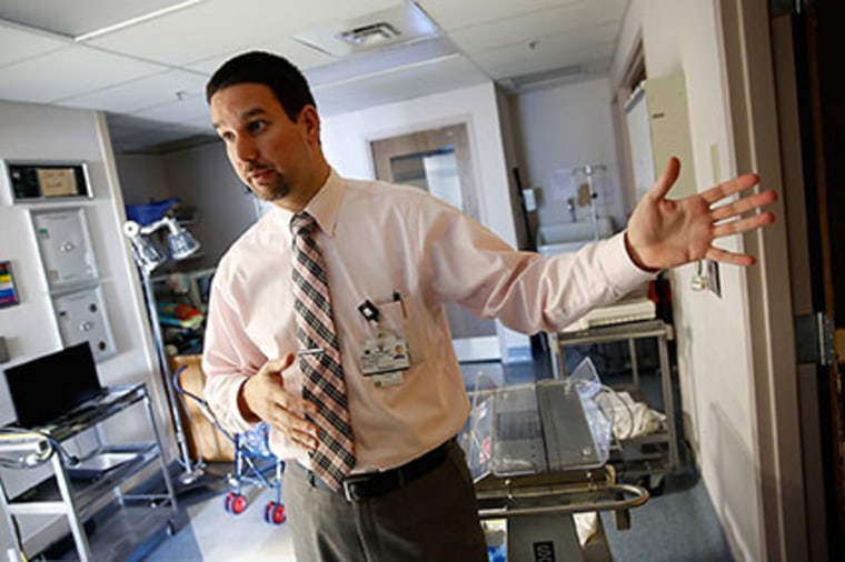 Neonatologist Sean Loudin, medical director at Lily’s Place, talks with a reporter during  a visit to the treatment center for opioid-dependent newborns in Huntington, West Virginia October 19, 2015. Picture taken October 19, 2015.