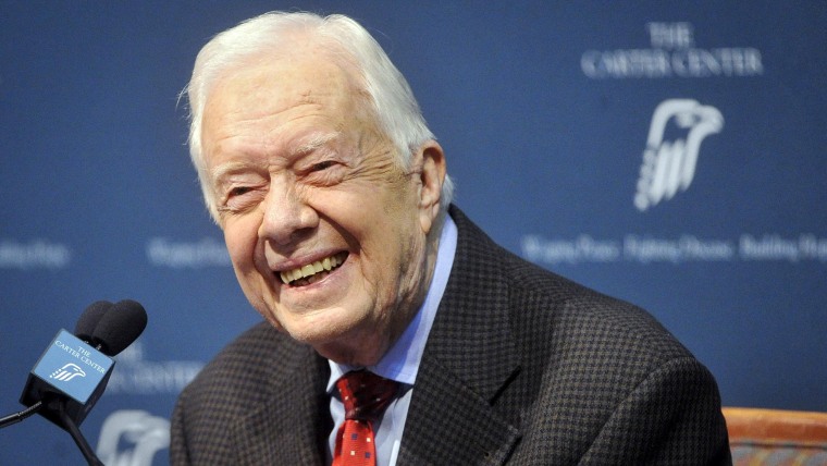 Image: Former U.S. President Jimmy Carter takes questions from the media during a news conference about his recent cancer diagnosis and treatment plans, at the Carter Center in Atlanta
