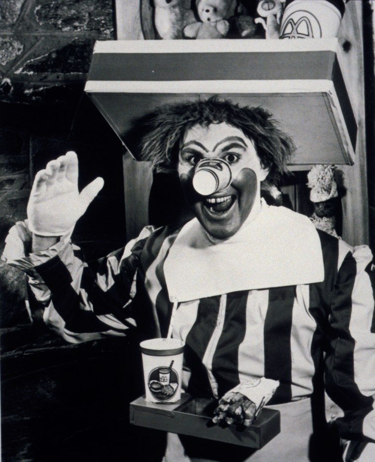 Willard Scott poses as the first Ronald McDonald.