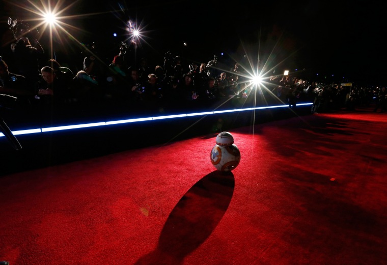 Image: Droid BB-8 arrives at the world premiere of the film "Star Wars: The Force Awakens" in Hollywood