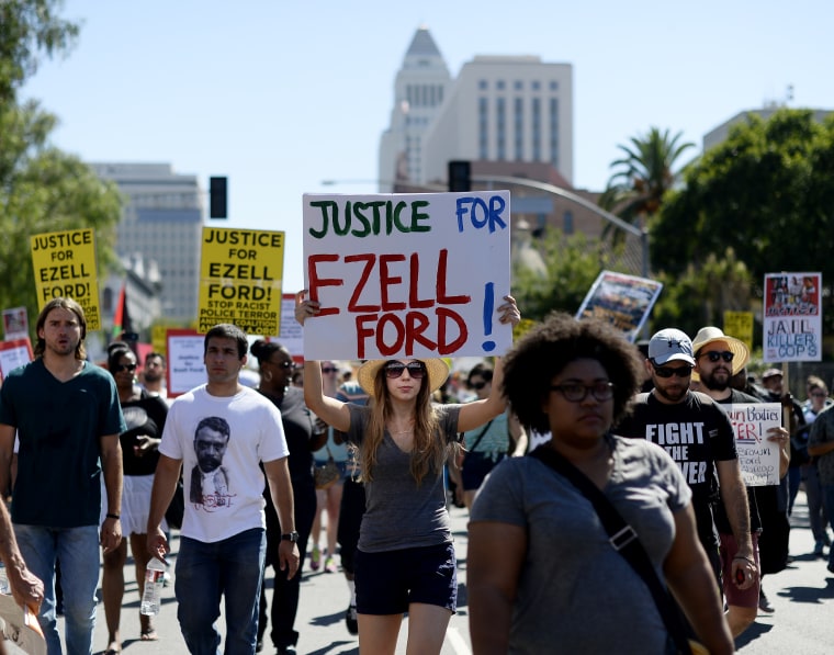 Protest At LAPD Headquarters Over Police Shooting In L.A. Area Earlier In Week
