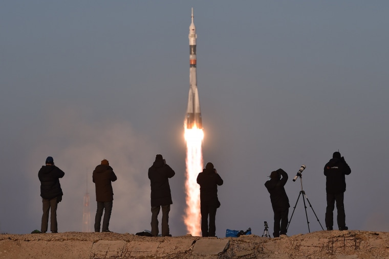 Image: TOPSHOT-KAZAKHSTAN-RUSSIA-US-BRITAIN-ISS-SPACE