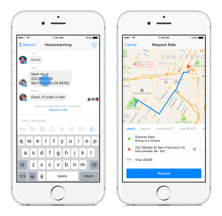 Image: Uber on Facebook Messenger