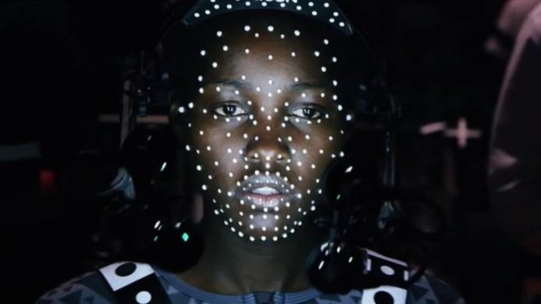 Lupita Nyong'o is seen covered with white dots, portraying her CG character in 'Star Wars: The Force Awakens'