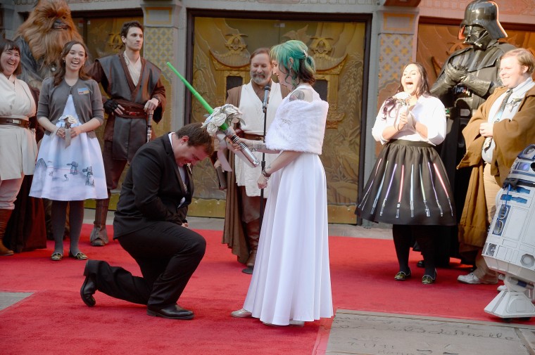 Image: Two \"Star Wars\" Fans Get Married In The Forecourt Of The TCL Chinese Theatre