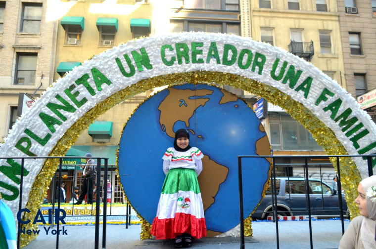 A young Latina Muslim participant in the Hispanic Day Parade, New York NY 2014.