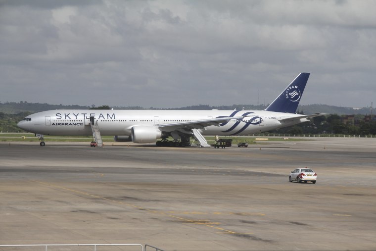 Image: At least one emergency slide was used after the Air France Boeing 777 from Mauritius to Paris diverted to Mombasa,  Kenya.
