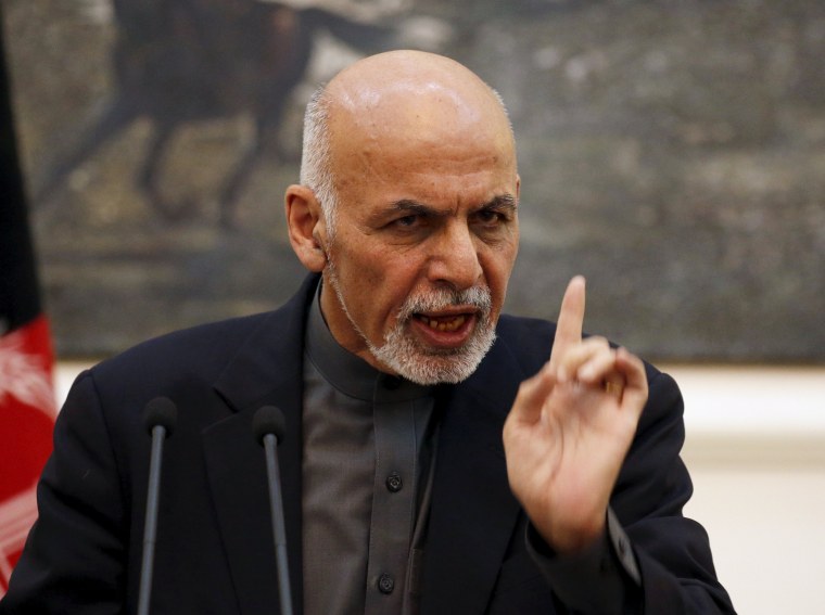 Image: Afghanistan's President Ashraf Ghani speaks during a news conference in Kabul