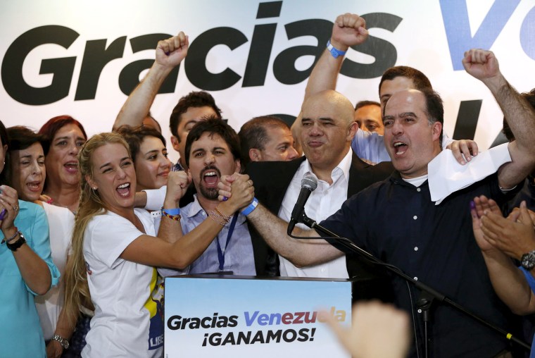 Image: Lilian Tintori, wife of jailed Venezuelan opposition leader Leopoldo Lopez, celebrates on Dec. 7
