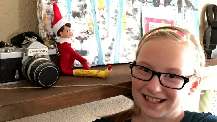 Hannah Boles takes a daily selfie with her ‘broken’ elf. 