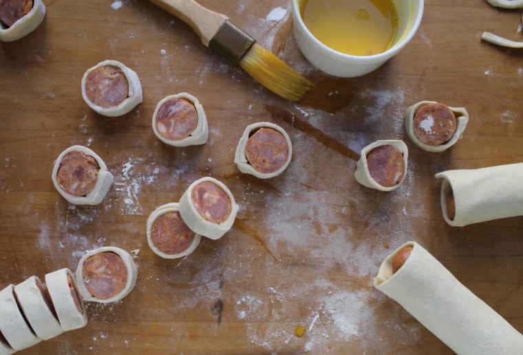 How to Make Sausage Puffs: Cut into ½-inch slices