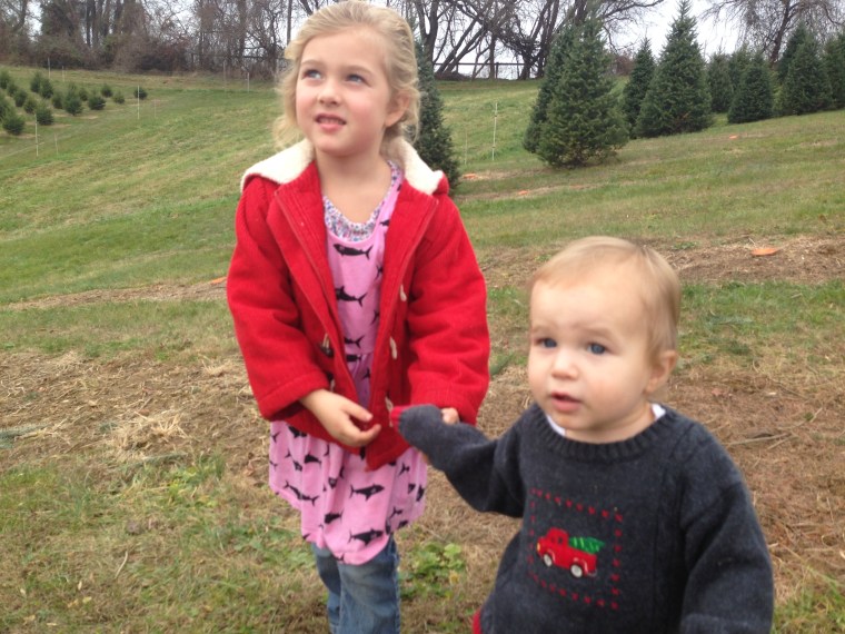 Kids looking for the perfect Christmas tree.