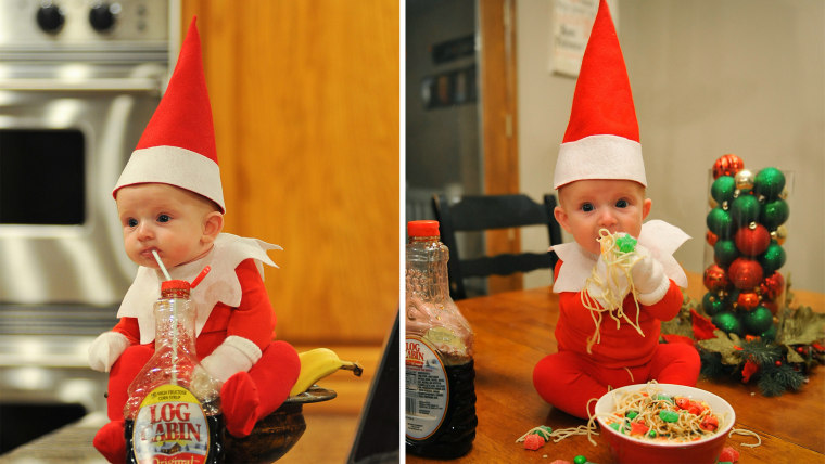 Dad turns his 4-month-old son into an adorable 'Elf on the Shelf'