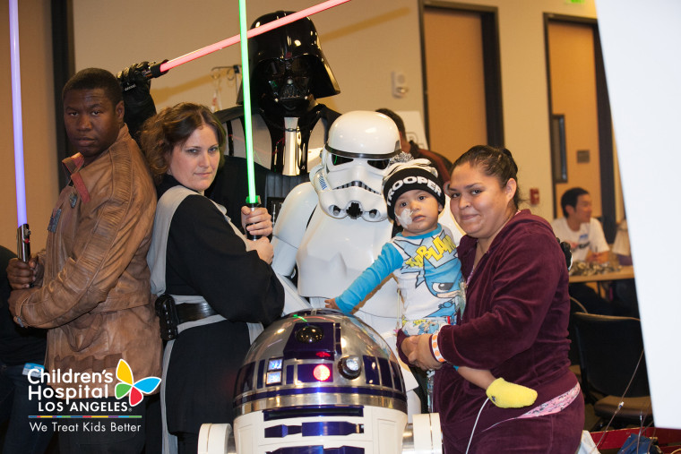 Costumed characters from the \"Star Wars\" volunteer group 501st Legion interacted with kids at Children's Hospital Los Angeles.