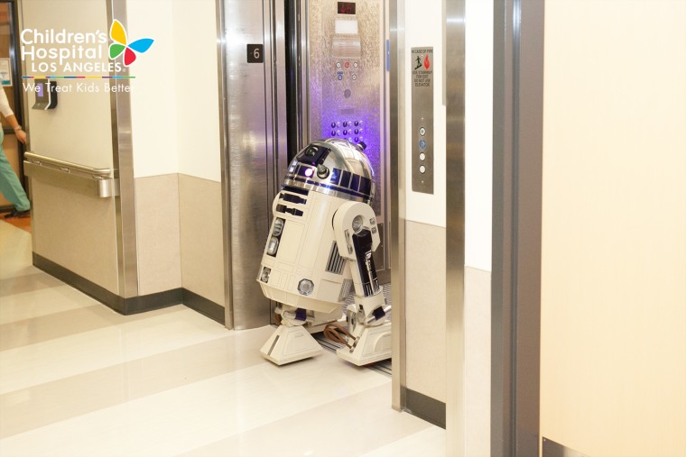 R2-D2 visits sick kids at Children's Hospital Los Angeles on Dec. 4, 2015.