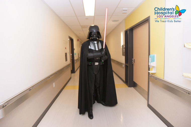 Darth Vader (OK, a 501st Legion volunteer in a Darth Vader costume) visits Children's Hospital Los Angeles on Dec. 4, 2015.