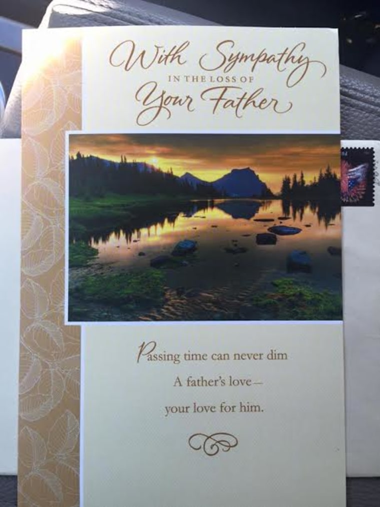 Gina Headen received this card from Deputy Dan Hill expressing his condolences over the loss of her father