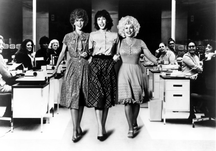 Jane Fonda, Lily Tomlin and Dolly Parton act in a scene from the movie "9 to 5"