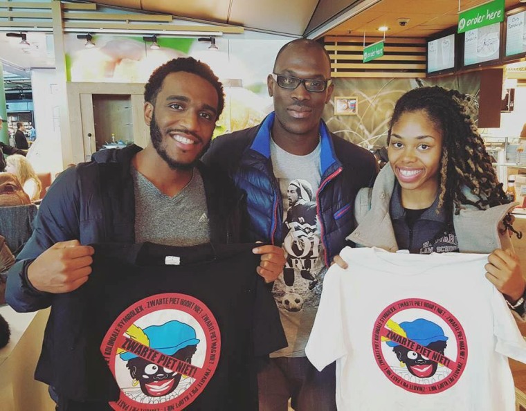 American activists Nyle Fort (left) and Derecka  Purnell (right) with Stop Blackface co-founder  Mitchell Esajas (center) during a visit to the Netherlands in October. Fort and Purnell went to The Netherlands to share their experiences of organizing and combatting anti-Black racism in the United States and encourage efforts to address racism across Europe.