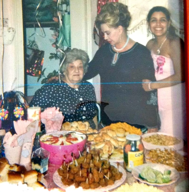 Carmen Cusido, with her mother Magaly Pacheco-Cusido and her late grandmother, Juana Triana, at Carmen's 21st birthday in May 2004.
