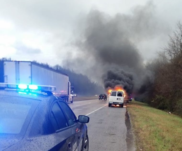 IMAGE: Van on fire near Austin, Arkansas