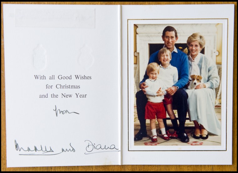 BNPS.co.uk (01202 558833)
Pic: Phil Yeomans/BNPS
Happy family with William and Harry - Xmas 1986.
A poignant collection of Royal Xmas cards sent to a member of staff and signed by Charles and Diana is coming up for auction.
The cards show the Xmas portraits from the earliest days of the marriage in 1982 and catologue the birth of William and Harry in the following years.
The happy smiling cards give no hint to the bitterness and tragedy that would engulf the couple in later years.