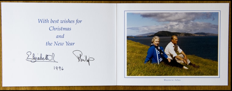 BNPS.co.uk (01202 558833)
Pic: Phil Yeomans/BNPS
Xmas card sent by the Queen and Prince Philip in 1996.
A Royal Xmas cards sent to a member of staff and hand signed by the Queen and Prince Philip is being auctioned by Dukes of Dorchester.