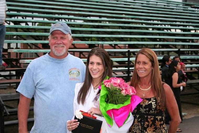 Nicole with her parents at her high school graduation, earning top honors with a dream to study criminal justice at college. Her addiction derailed her studies.
