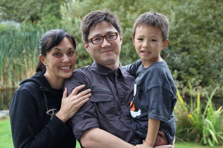 Sharon H. Chang, author of “Raising Mixed Race: Multiracial Asian Children in a Post-Racial World,” with her husband and son.