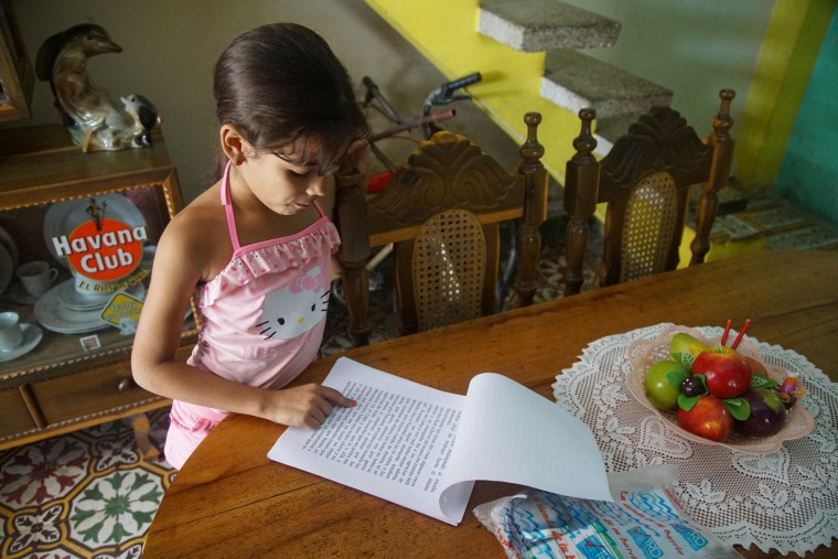 Joandri Crespo's daughter, Emily, in Havana. Her mother is hoping that she and the children can be reunited with Crespo, who migrated to the U.S.