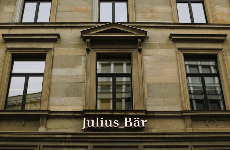 Logo of the Swiss private bank Julius Baer is seen at the company's headquarters in Zurich