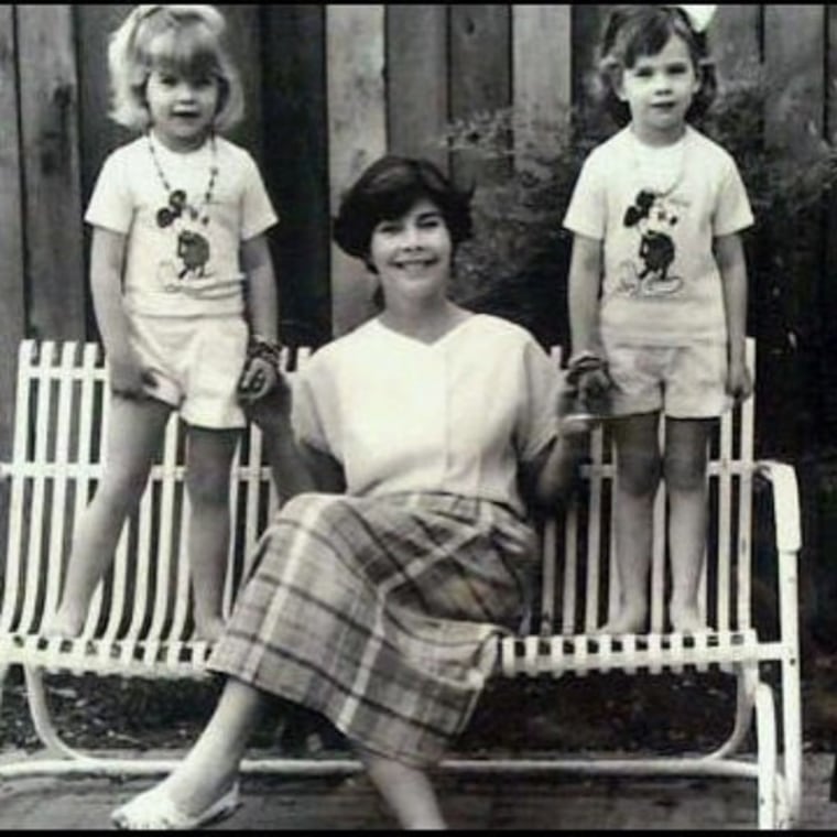 Laura Bush with her two young daughters.