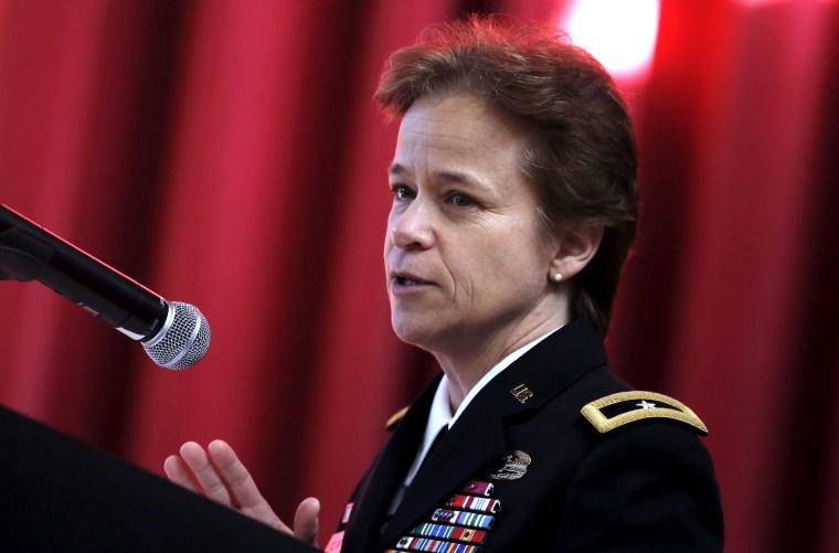 Image: Brigadier General Diana Holland delivers remarks at a ceremony where she was appointed as the first female Commandant of Cadets at the U.S. Military Academy at West Point