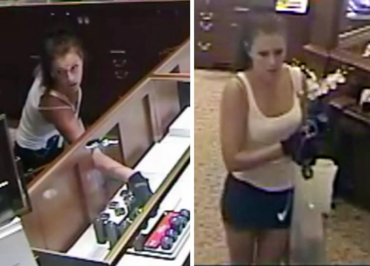 Image: surveillance footage of female jewelry store robberies suspect