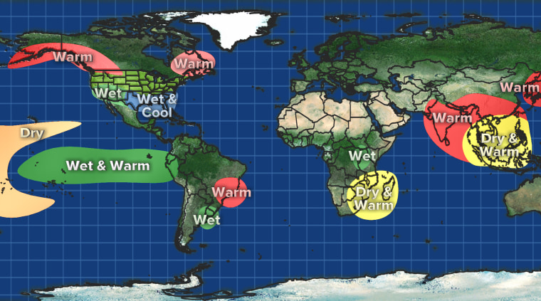 A map shows how El Nino is affecting areas around the world.
