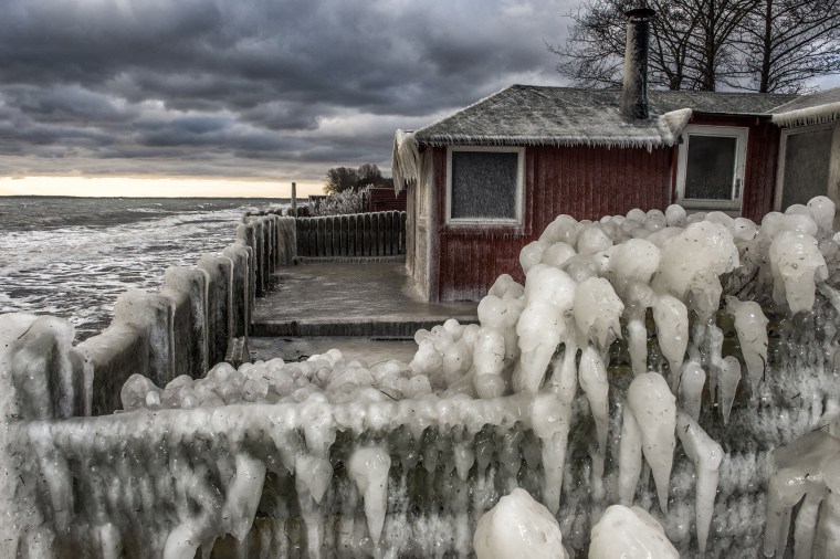 Image: Ice formations are seen at the beach near Fakse Ladeplads