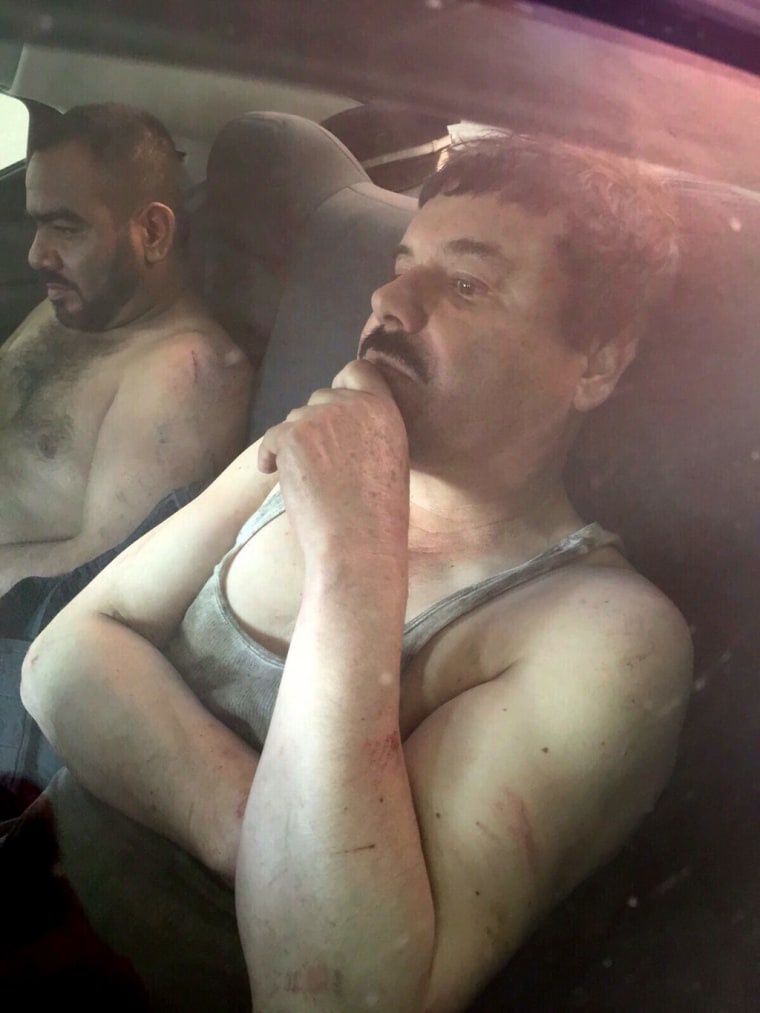 Drug lord Joaquin "El Chapo" Guzman after his recapture in Mexico Friday.