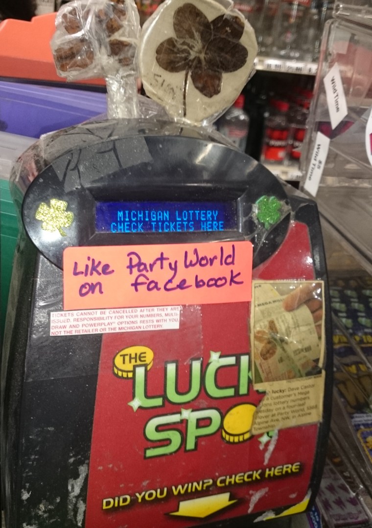 Party World in Alpine Township, Michigan, has sold more than $100 million in winning lottery tickets in the past five years, its manager said. He attributes it to a four leaf clover found in a backroom.