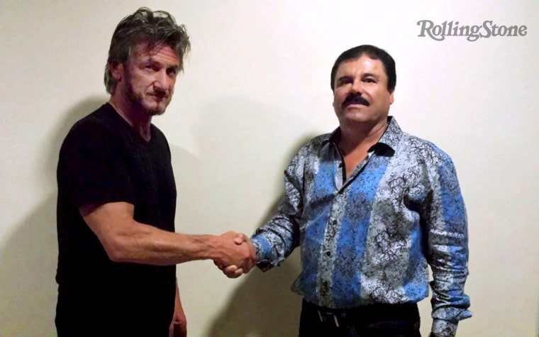 Image: Undated Rolling Stone handout shows actor Sean Penn shaking hands with Mexican drug lord Joaquin \"Chapo\" Guzman in Mexico