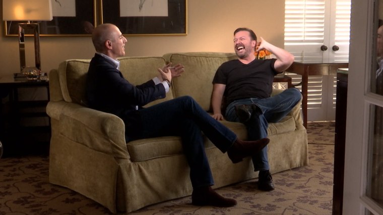 Ricky Gervais to Matt Lauer: "I'm not your dancing monkey. You've already got me sitting awkwardly on a couch with you."