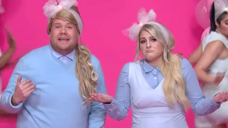 Watch: Meghan Trainor performs, shows off son Riley on 'Late Late Show' 