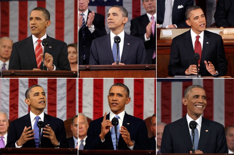 This combination of six photos shows President Barack Obama in his six previous State of the Union addresses, in chronological order, 2010, 2011, 2012, 2013, 2014 and 2015, clockwise from top left.