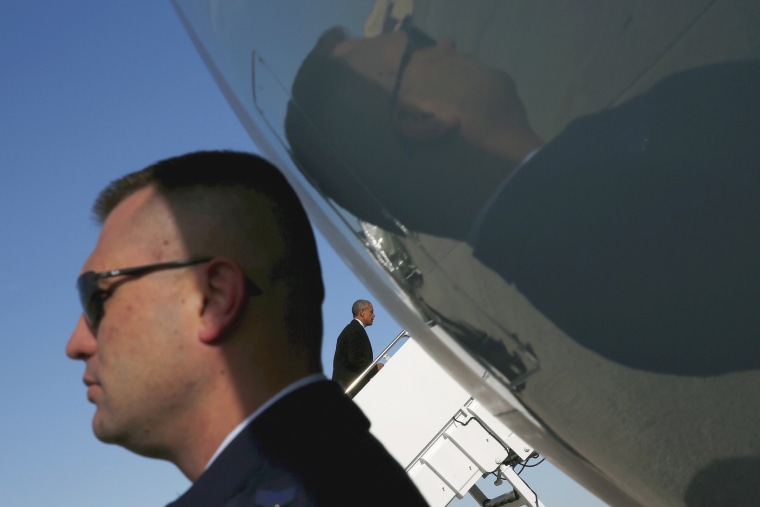 Image: U.S. President Barack Obama boards Air Force One for Nebraska and Louisiana at Joint Base Andrews in Maryland