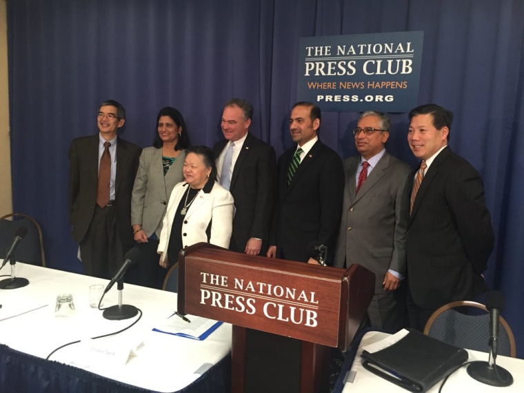 Sen. Tim Kaine (D-VA) and Deputy Secretary of Labor Chris Lu were among the speakers at the launch of the AAPI Victory Fund, January 2016.