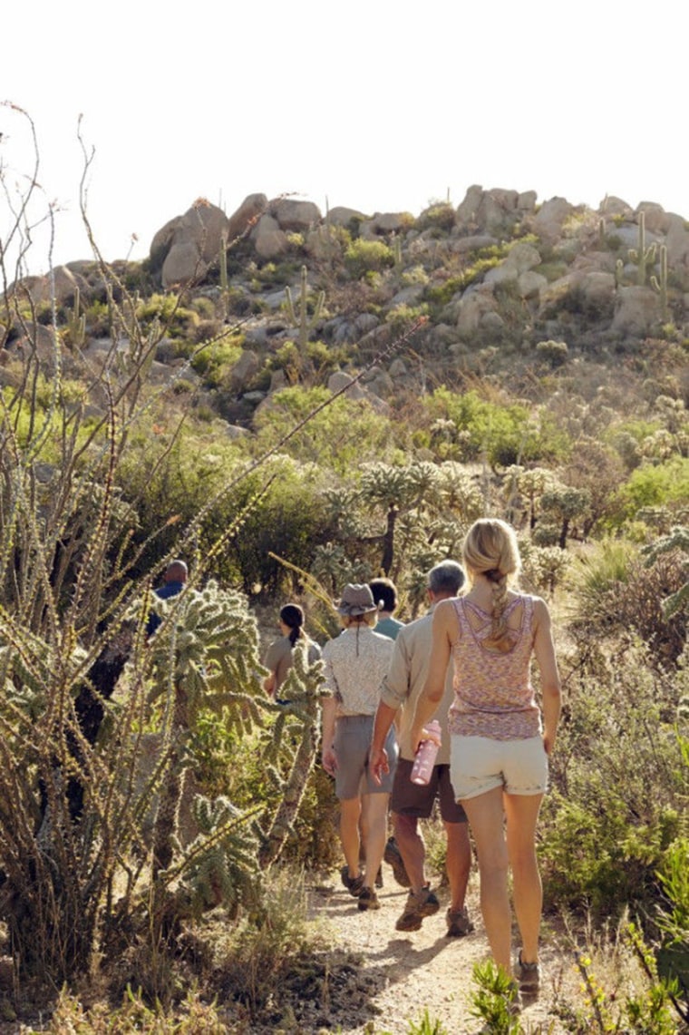 Guests at the Miraval Resort & Spa participate in a guided hike north of Tucson, Ariz. Miraval and many other spas are hosting corporate groups, meetings and organizations for team-building, wellness and other activities and services.
