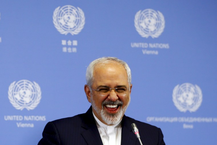 Image: Iranian Foreign Minister Zarif addresses a news conference at the United Nations building in Vienna