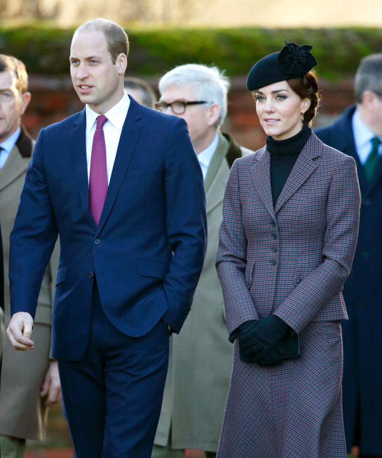 Prince William and Kate, Duchess of Cambridge, heading to a service at Sandringham