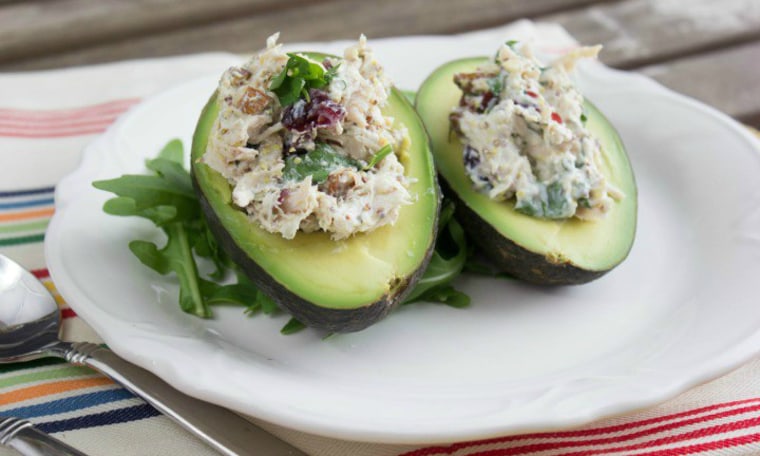 Chicken salad-stuffed avocados by TODAY Food Club member Chrissy B. of The Hungary Buddha Eats the World